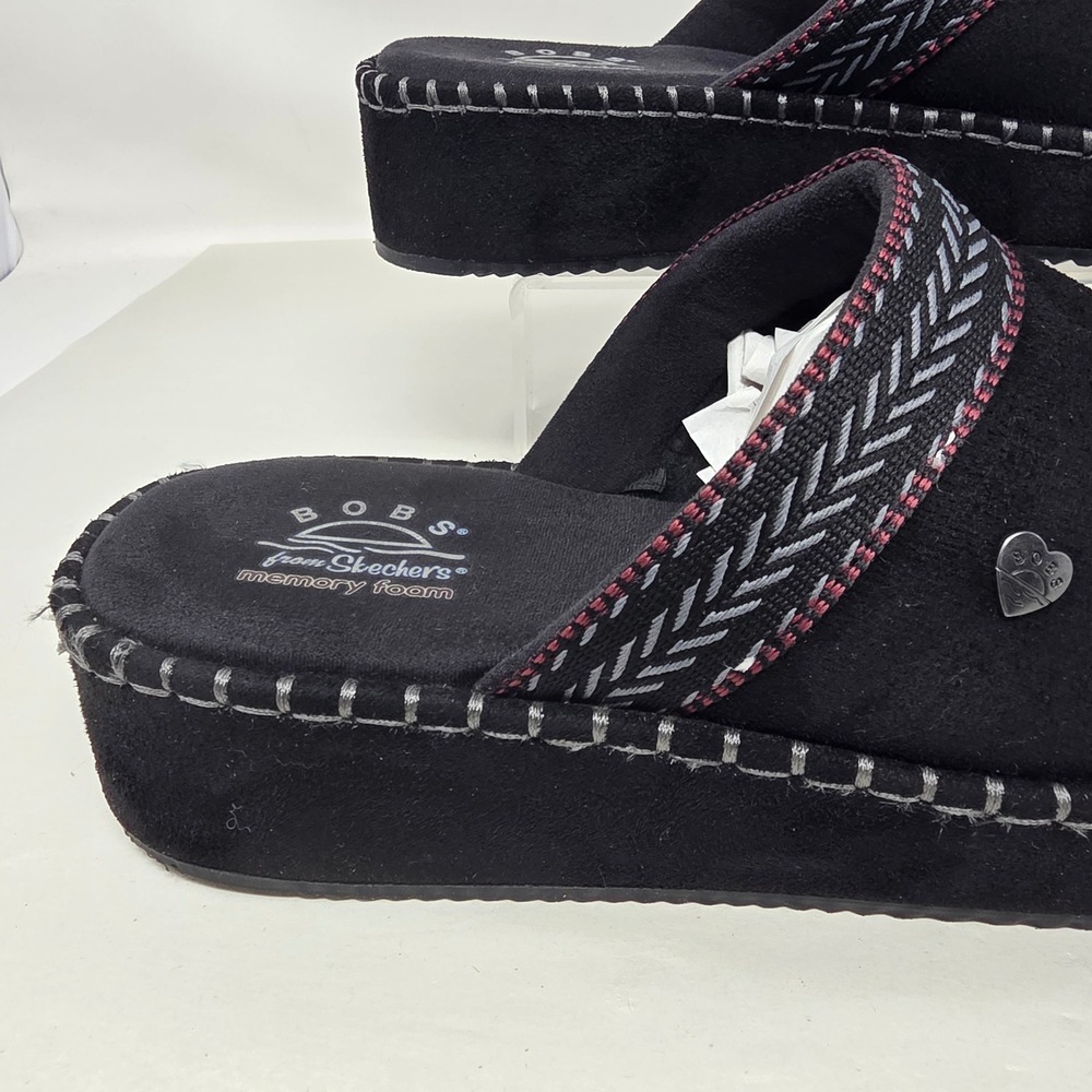 Skechers BOBS Ice Angel Womens 8.5 Black Memory Foam Platform Slipper 114560 - Picture 3 of 16